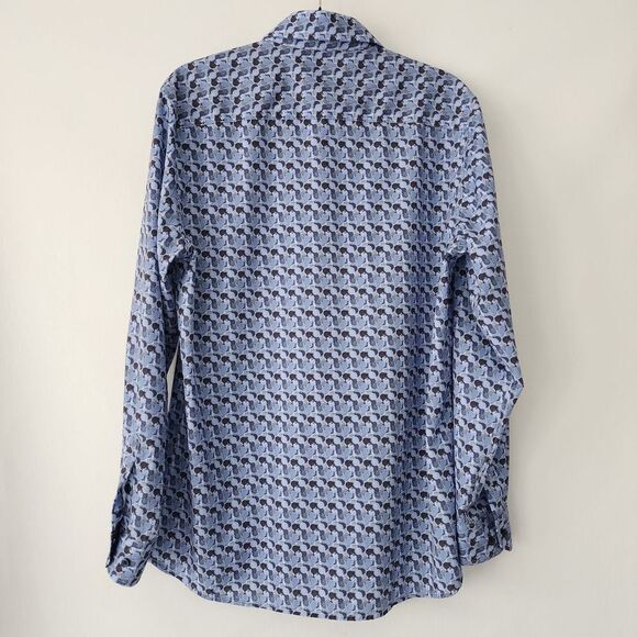 Tom Baine Performance Slim Fit Blue Circle geometric long sleeve button front L - Picture 3 of 6